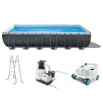 Intex 24ft x 12ft x 52in Ultra XTR Frame Rectangular Swimming Pool Set with Sand Filter Pump, Ladder, Ground Cloth, Cover and Robot Vacuum