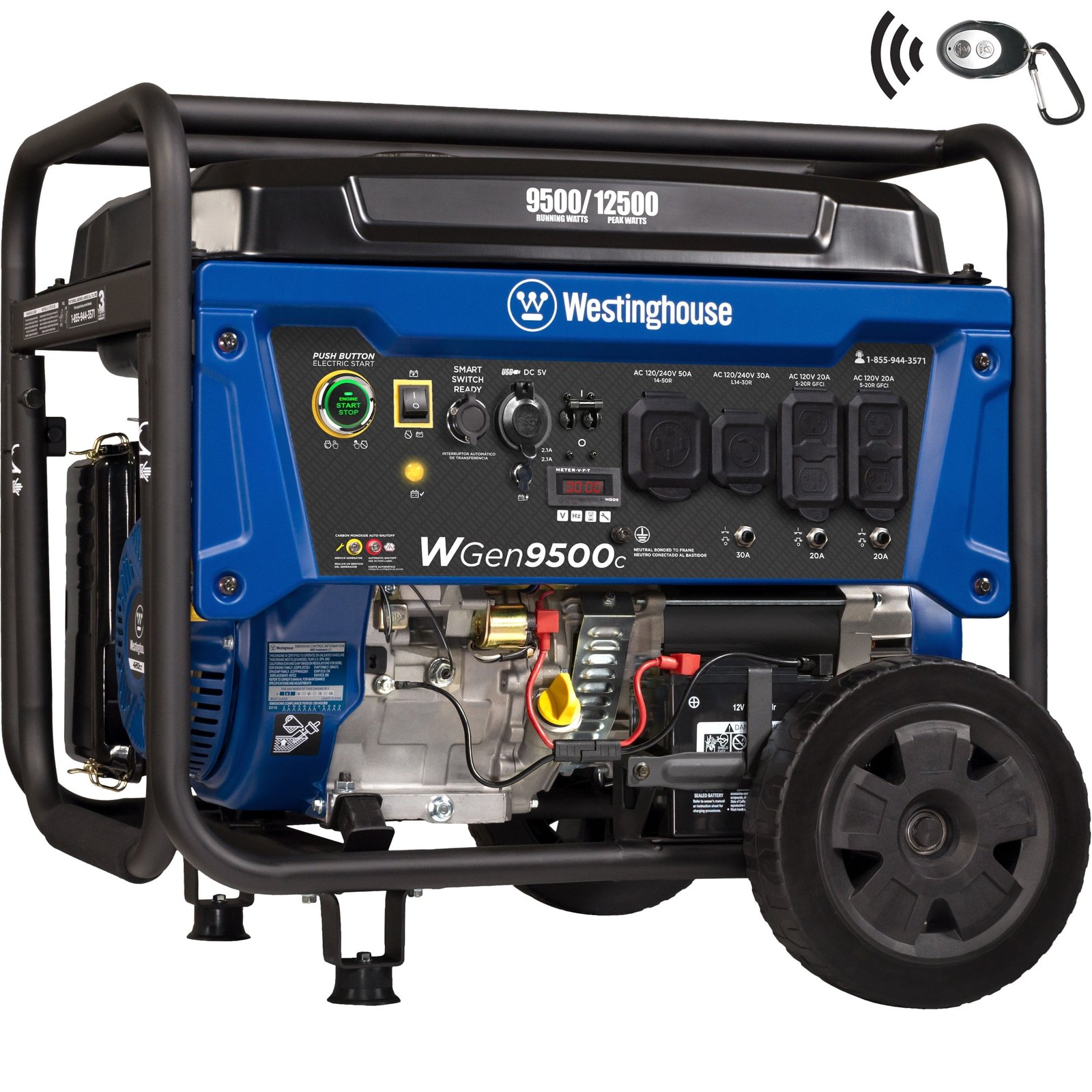Westinghouse WGen9500c Remote Electric Start 9500-Watt Single Fuel (Gasoline) Portable Generator WGEN9500C