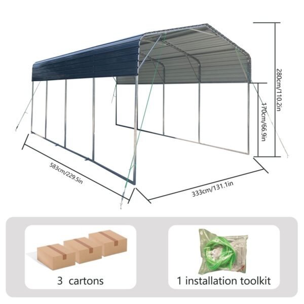 11x19FT Heavy Duty Metal Carport | Galvanized Outdoor Shelter for Cars, Boats & Parties