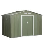 Spacious 9′ x 6′ Outdoor Storage Shed with Foundation, Sliding Doors, and Vents – Green
