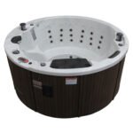 Canadian Spa Co 5 – Person 38 – Jet Acrylic Round Hot Tub with Ozonator and Built-In Speaker in Sterling Silver, Walnut